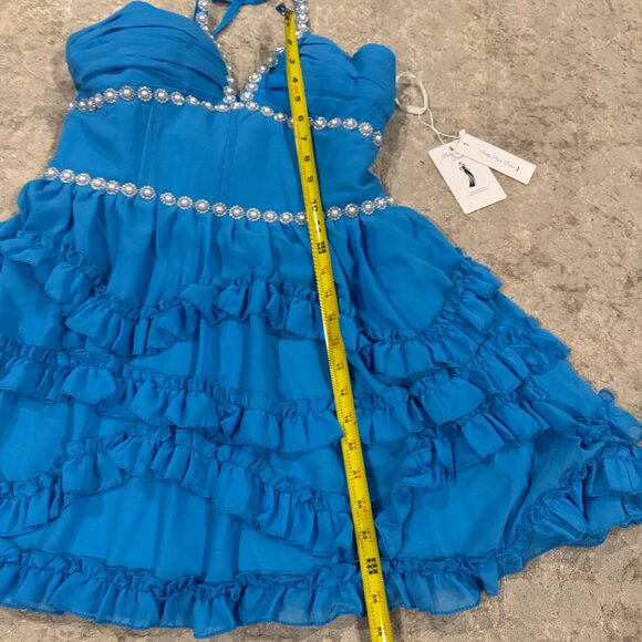 Women's BLUE Short Ruffle Homecoming Formal Gown Ball Party Evening Prom Dresses - Picture 8 of 16